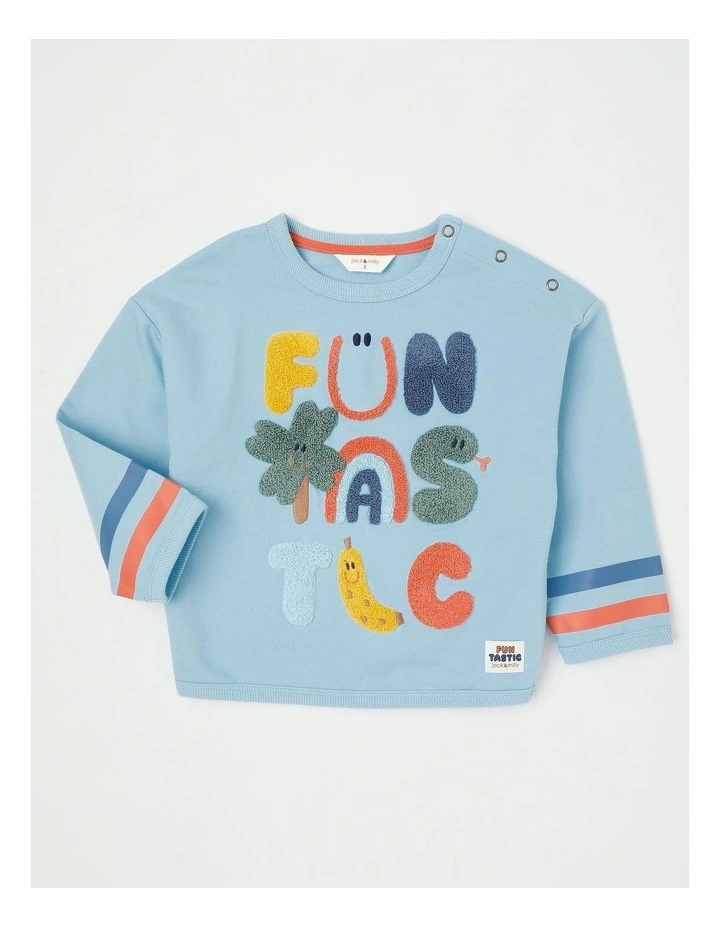 Ernie Funtastic Boucle Sweat Top in Blue image 1