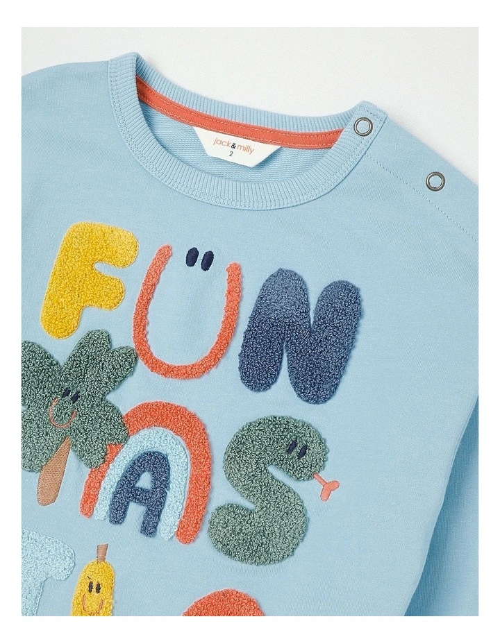 Ernie Funtastic Boucle Sweat Top in Blue image 5