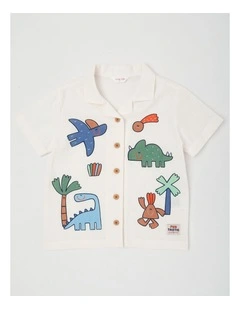 Leroy Dino Printed Shirt in White