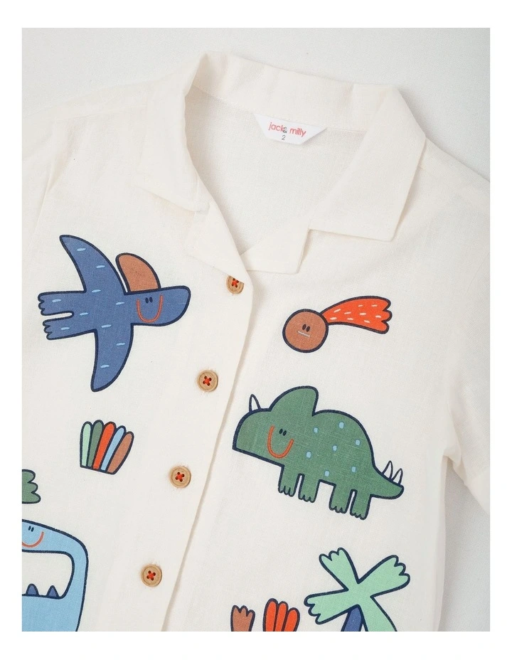 Leroy Dino Printed Shirt in White image 2