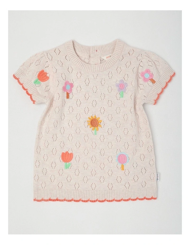 Olive Knit Top in Oat Marle image 1