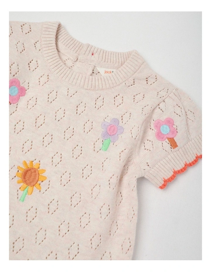 Olive Knit Top in Oat Marle image 2