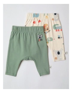 Naturals 2 Pack Leggings with Koala Embroidery in Green
