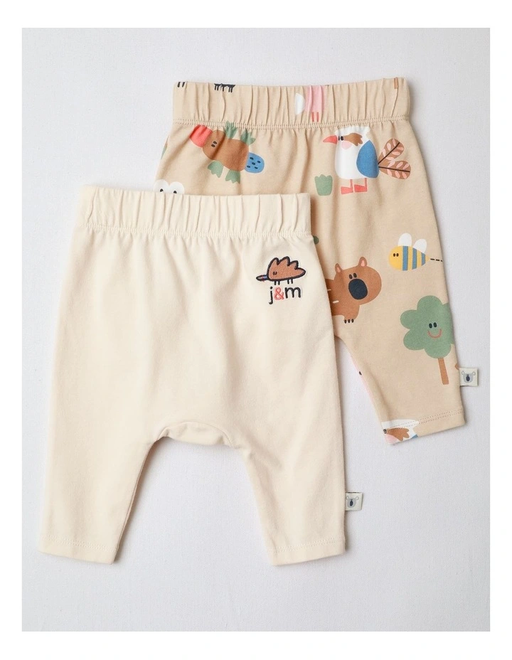 Naturals 2 Pack Leggings with Echidna Embroidery in Oatmeal image 1