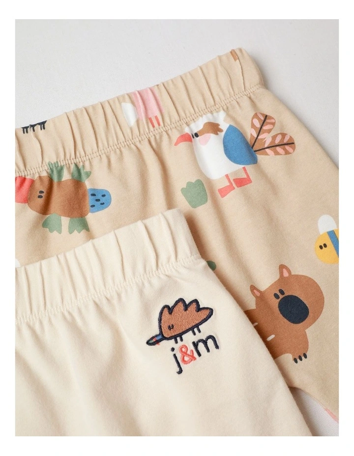 Naturals 2 Pack Leggings with Echidna Embroidery in Oatmeal image 4