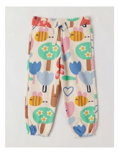 Essentials Lucky Trackpants with Happy Days Print in Oat Marle