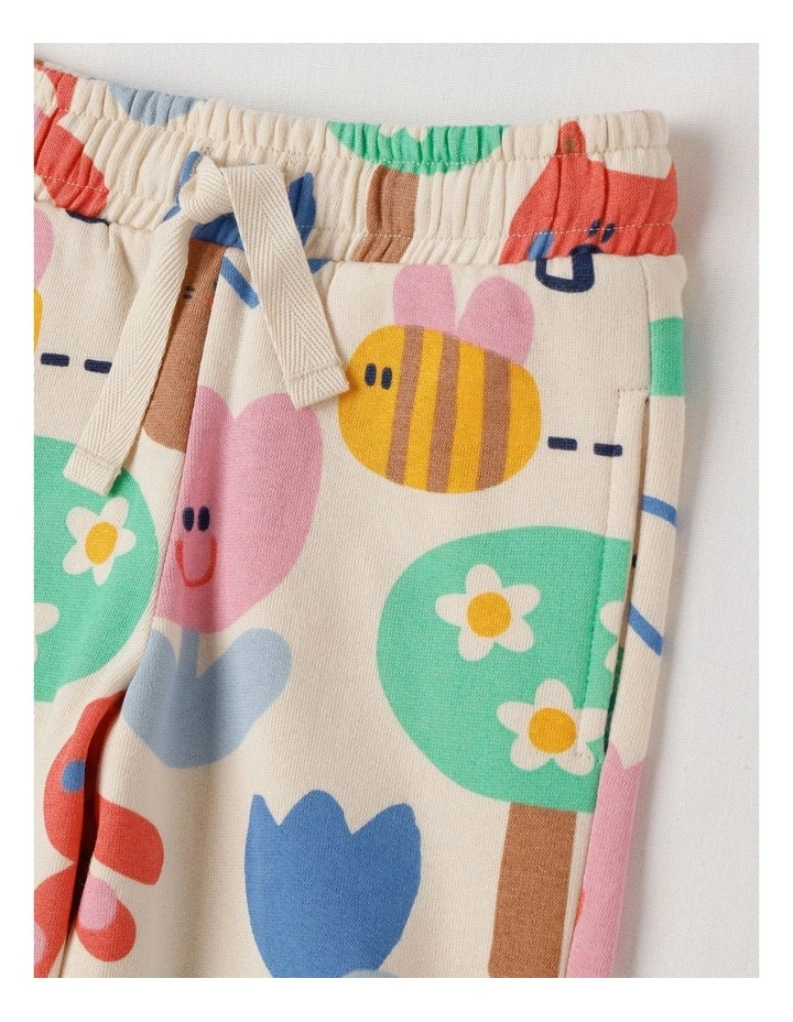 Essentials Lucky Trackpants with Happy Days Print in Oat Marle image 2