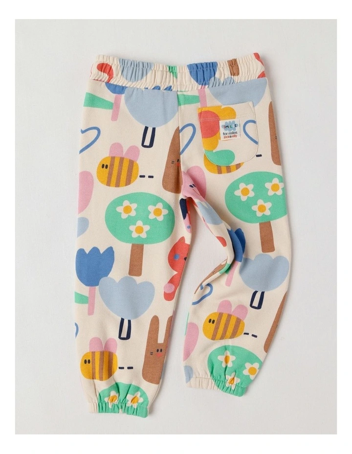 Essentials Lucky Trackpants with Happy Days Print in Oat Marle image 3