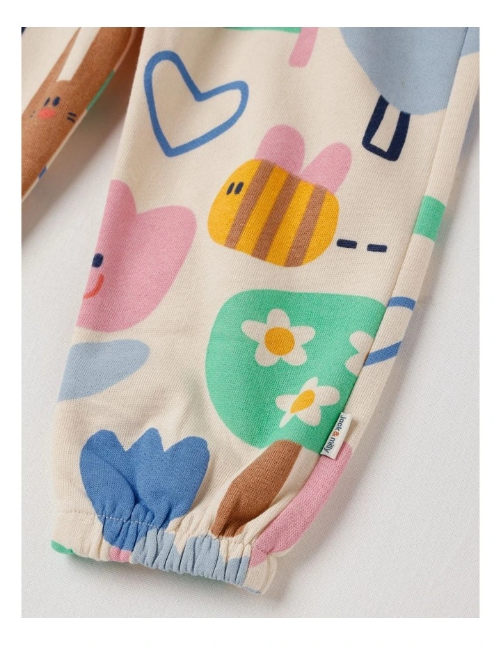 Essentials Lucky Trackpants with Happy Days Print in Oat Marle image 5