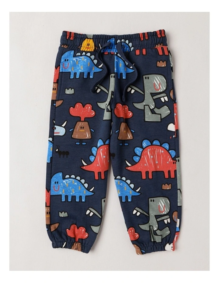 Essentials Lucky Trackpants with Dinosaur Country Print in Navy image 1