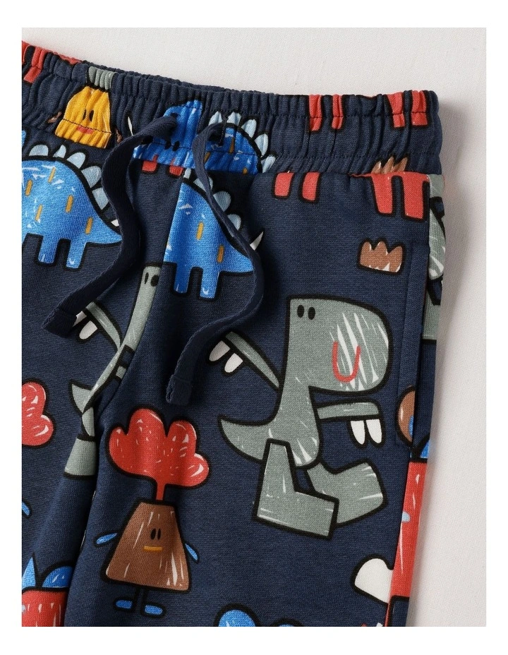 Essentials Lucky Trackpants with Dinosaur Country Print in Navy image 2