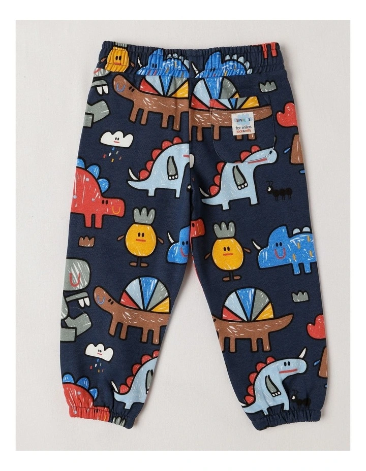 Essentials Lucky Trackpants with Dinosaur Country Print in Navy image 3