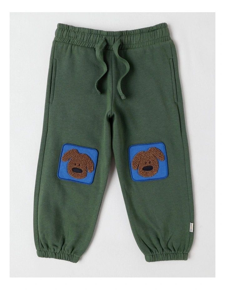 Essentials Juno Trackpants with Doggo Knee Patches in Green image 1