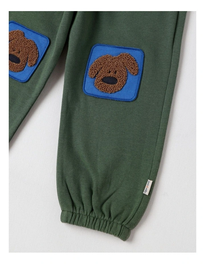 Essentials Juno Trackpants with Doggo Knee Patches in Green image 2