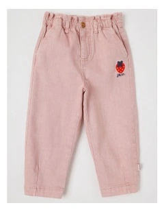 Margo Paperbag Waist Jean with Strawberry Embroidery in Pink