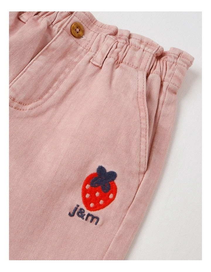 Margo Paperbag Waist Jean with Strawberry Embroidery in Pink image 2