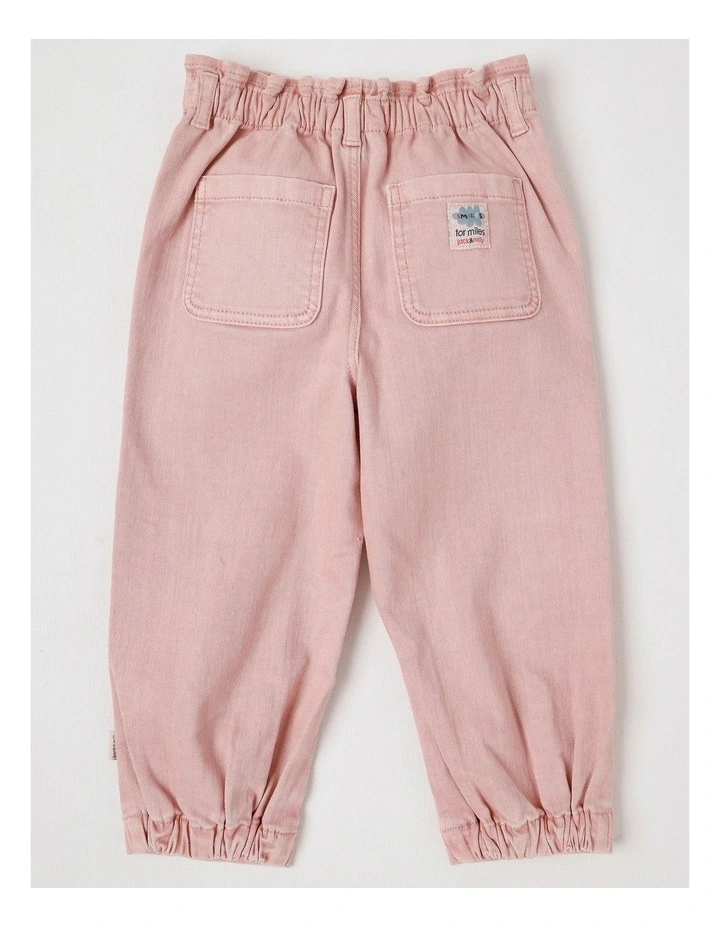 Margo Paperbag Waist Jean with Strawberry Embroidery in Pink image 3