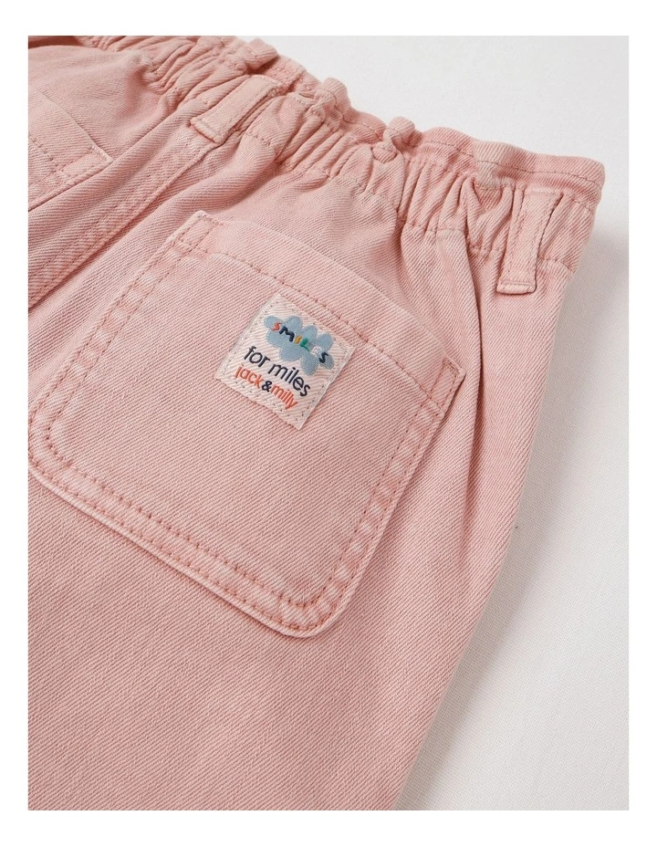 Margo Paperbag Waist Jean with Strawberry Embroidery in Pink image 4