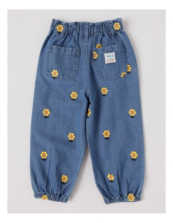 Queenie Denim Paperbag Waist Jean with Embroidered Sunflowers image 3