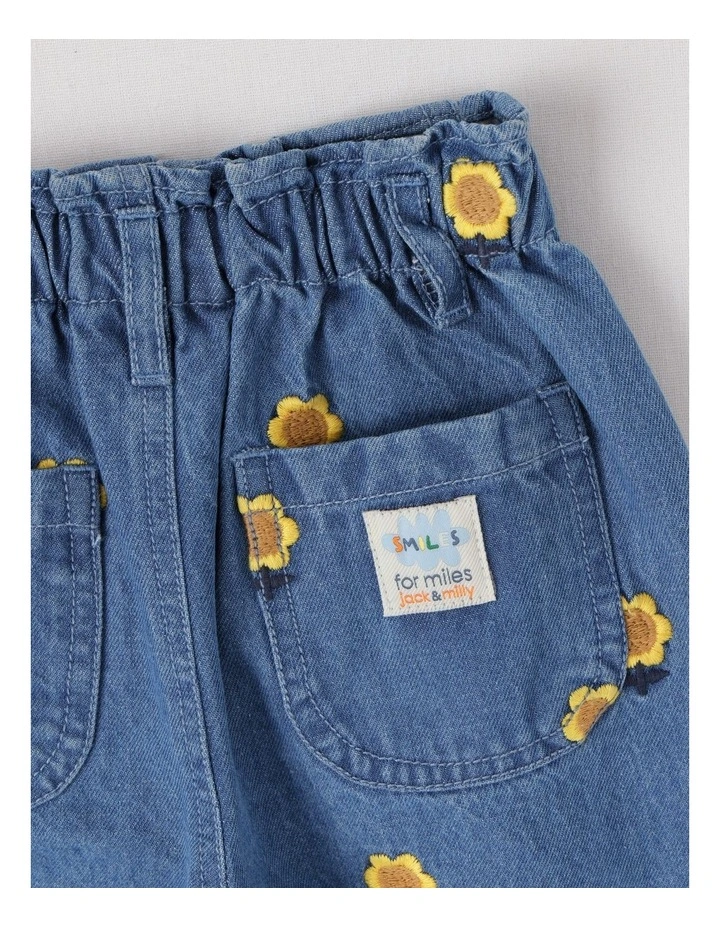 Queenie Denim Paperbag Waist Jean with Embroidered Sunflowers image 4