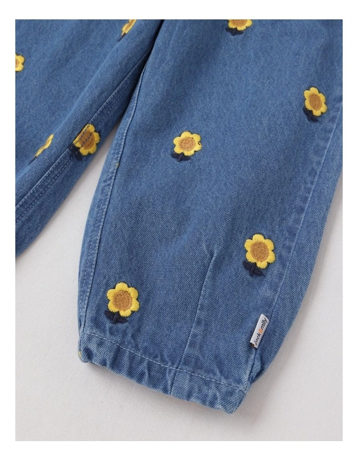 Queenie Denim Paperbag Waist Jean with Embroidered Sunflowers image 5