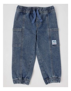 Leroy Denim Pull On Jogger with Side Utility Pockets in Denim