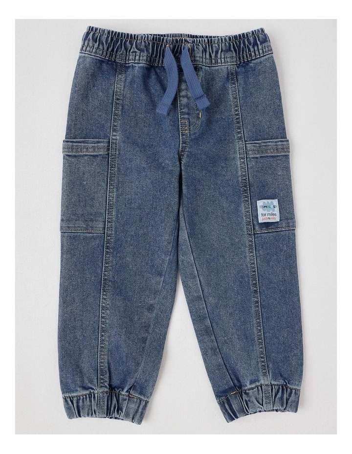 Leroy Denim Pull On Jogger with Side Utility Pockets in Denim image 1
