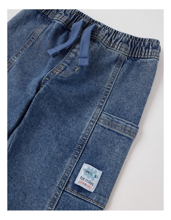 Leroy Denim Pull On Jogger with Side Utility Pockets in Denim image 2