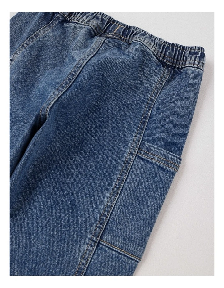 Leroy Denim Pull On Jogger with Side Utility Pockets in Denim image 4
