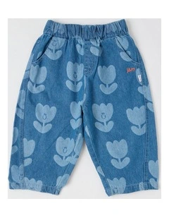 Pip Laser Print Tulip Barrel Leg Jean in Blue