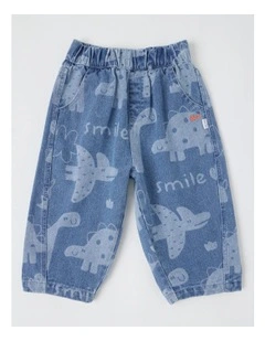 Pip Laser Print Dino Barrel Leg Jean in Blue