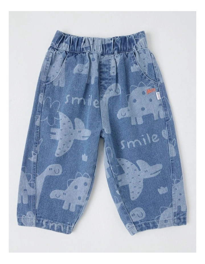 Pip Laser Print Dino Barrel Leg Jean in Blue image 1