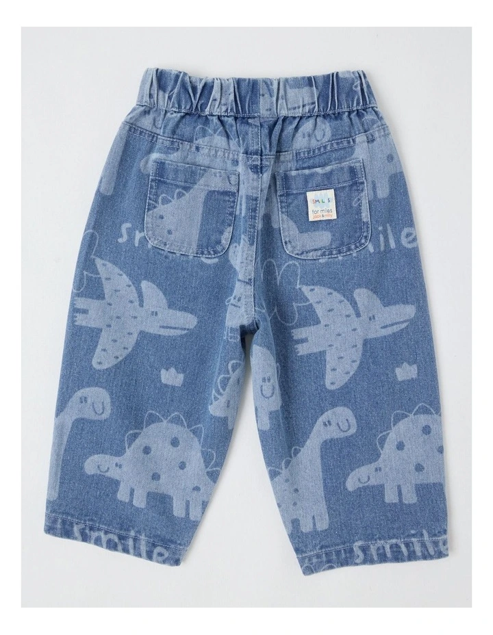 Pip Laser Print Dino Barrel Leg Jean in Blue image 3