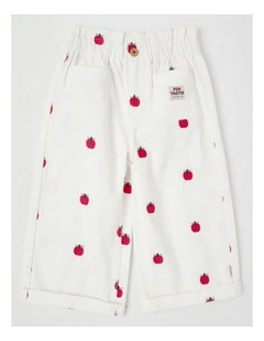 Sadie Wide Leg Pant with Apple Embroidery in White