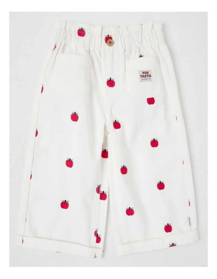 Sadie Wide Leg Pant with Apple Embroidery in White image 1