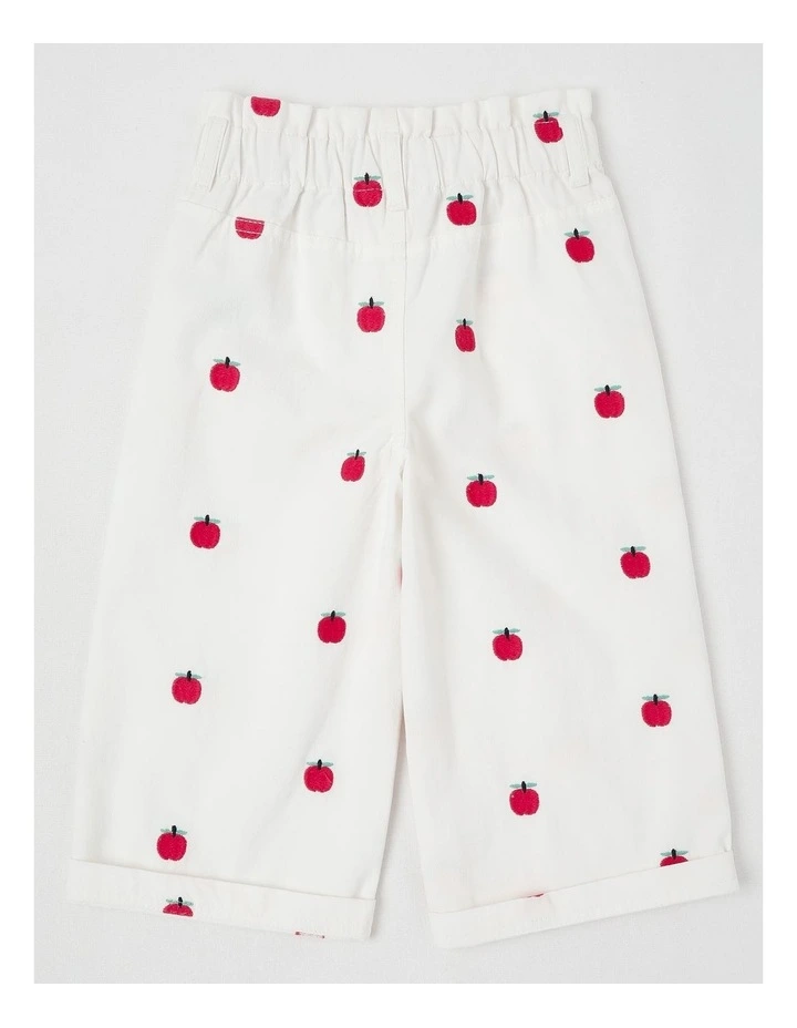 Sadie Wide Leg Pant with Apple Embroidery in White image 3