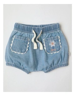 Essentials Mila Knit Denim Short With Ric Rac Trim In Denim