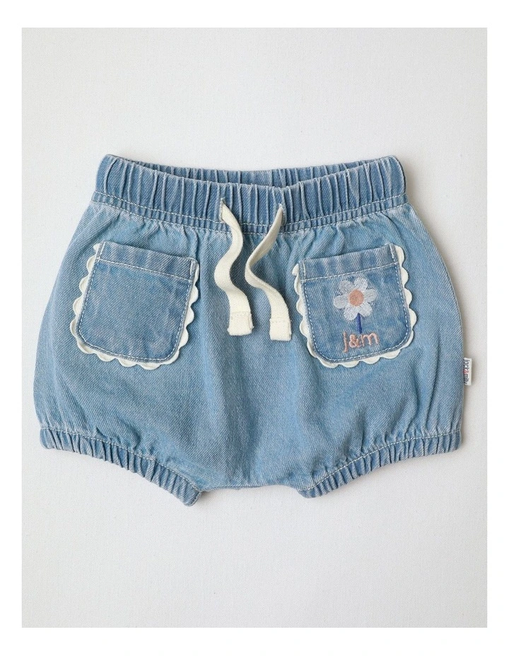 Essentials Mila Knit Denim Short With Ric Rac Trim In Denim image 1