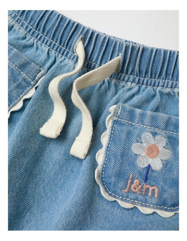 Essentials Mila Knit Denim Short With Ric Rac Trim In Denim image 2