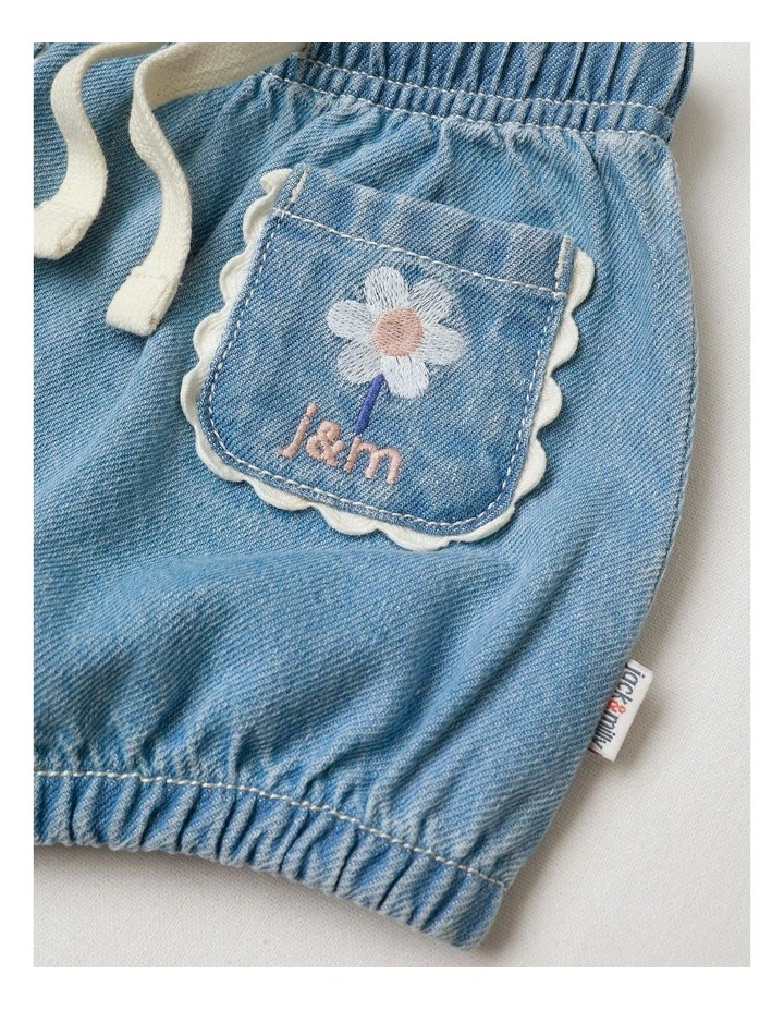 Essentials Mila Knit Denim Short With Ric Rac Trim In Denim image 4