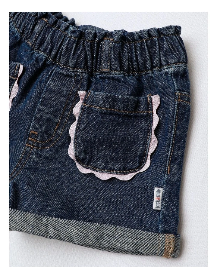 Essentials Izzie Denim Short With Patch Pockets And Ric Rac Trim In Denim image 2