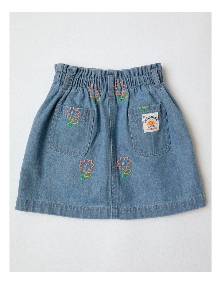 Ester Skirt With Embroidery in Denim image 3