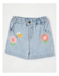 Patsy Denim Short With Daisy & Bee Embroidery in Denim