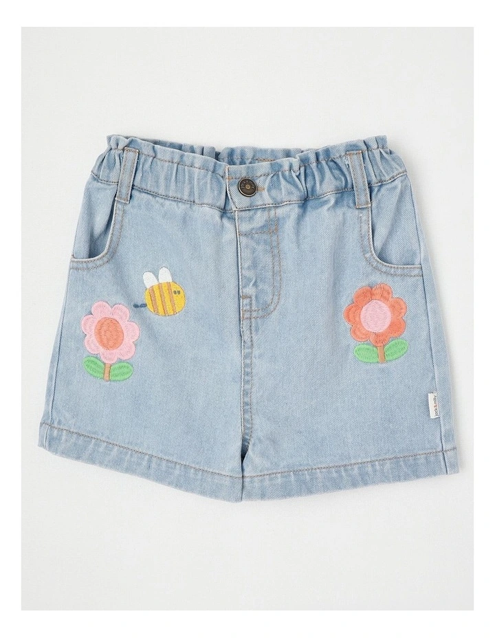 Patsy Denim Short With Daisy & Bee Embroidery in Denim image 1