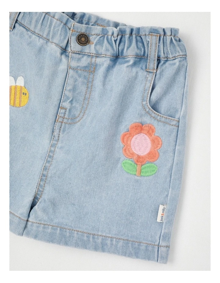 Patsy Denim Short With Daisy & Bee Embroidery in Denim image 2
