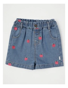 Betty Denim Short with Apple Embroidery in Denim