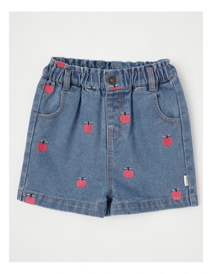 Betty Denim Short with Apple Embroidery in Denim image 1