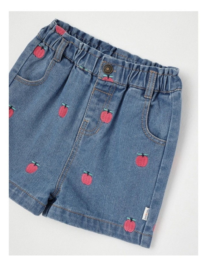 Betty Denim Short with Apple Embroidery in Denim image 2