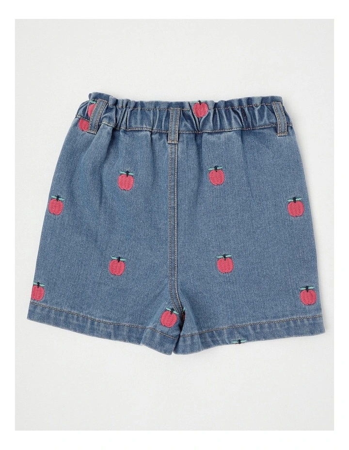 Betty Denim Short with Apple Embroidery in Denim image 3
