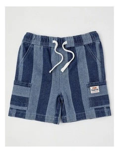 Gabe Laser Print Stripe Denim Short in Denim